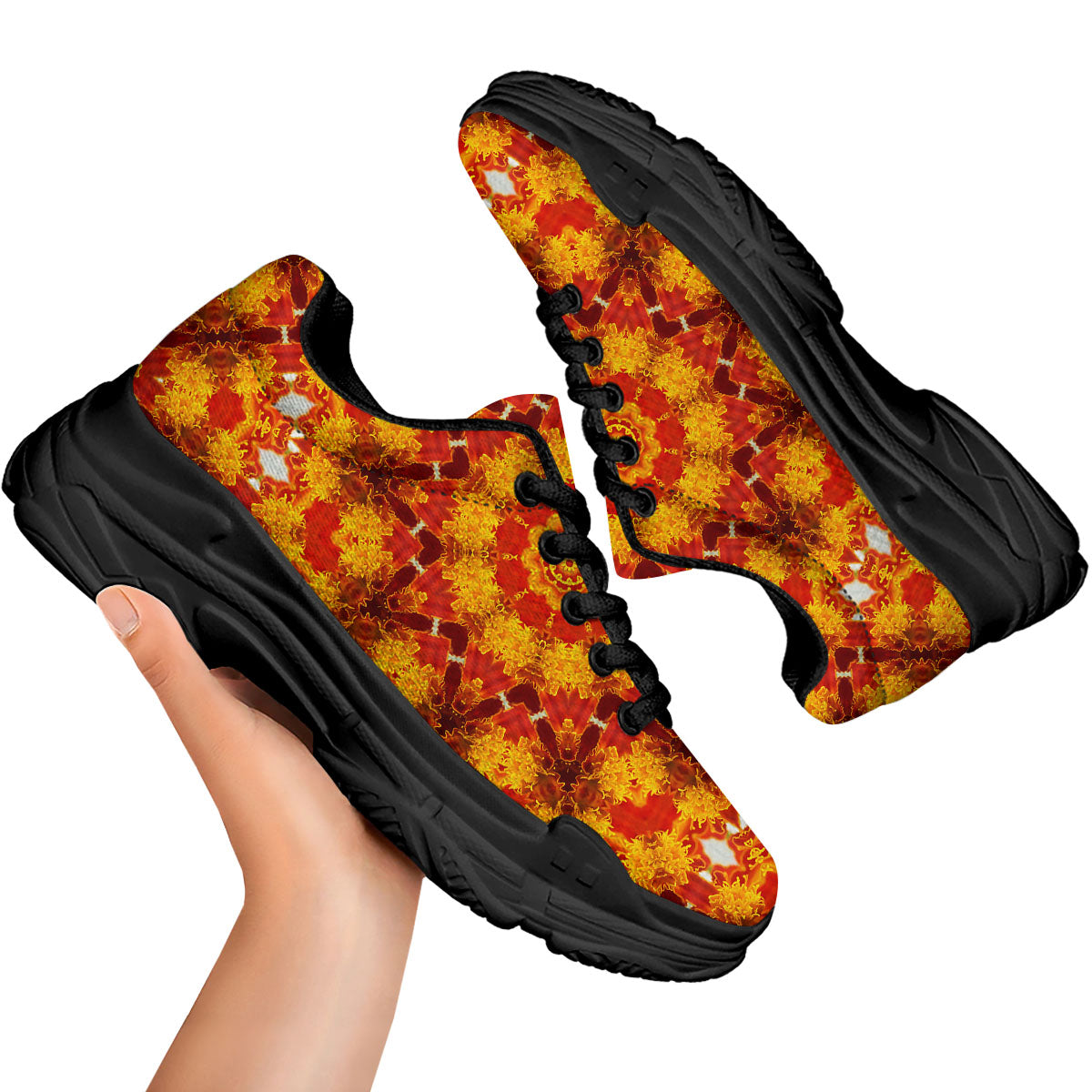 Kaleidoscope Orange Print Black Chunky Shoes-grizzshop