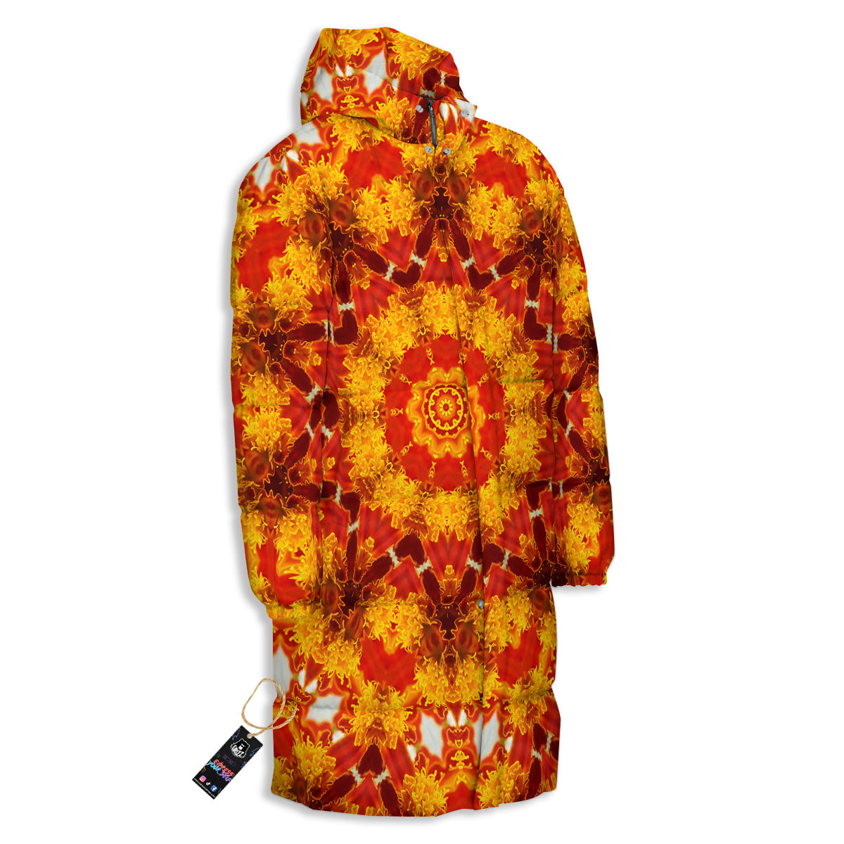 Kaleidoscope Orange Print Long Down Jacket-grizzshop