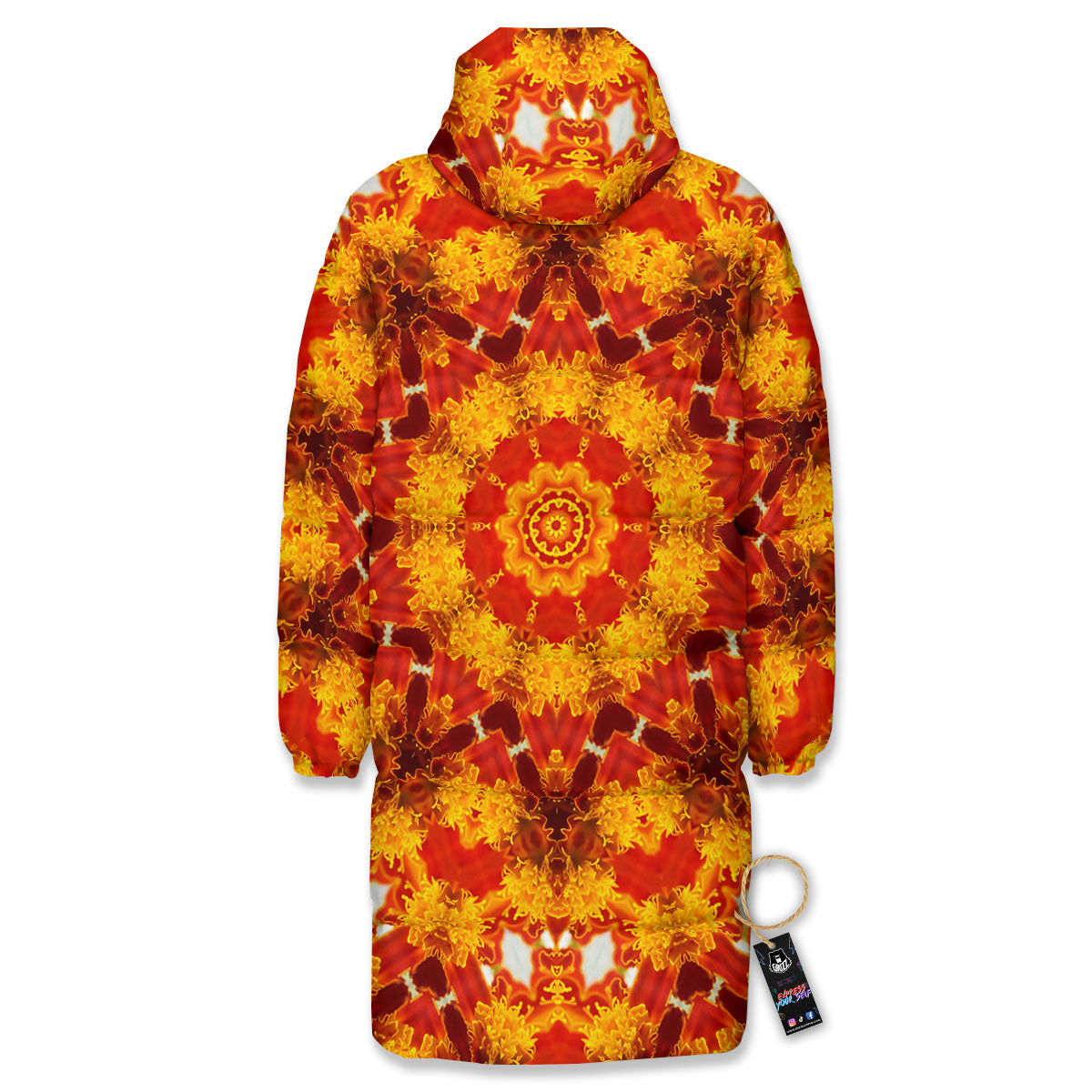 Kaleidoscope Orange Print Long Down Jacket-grizzshop