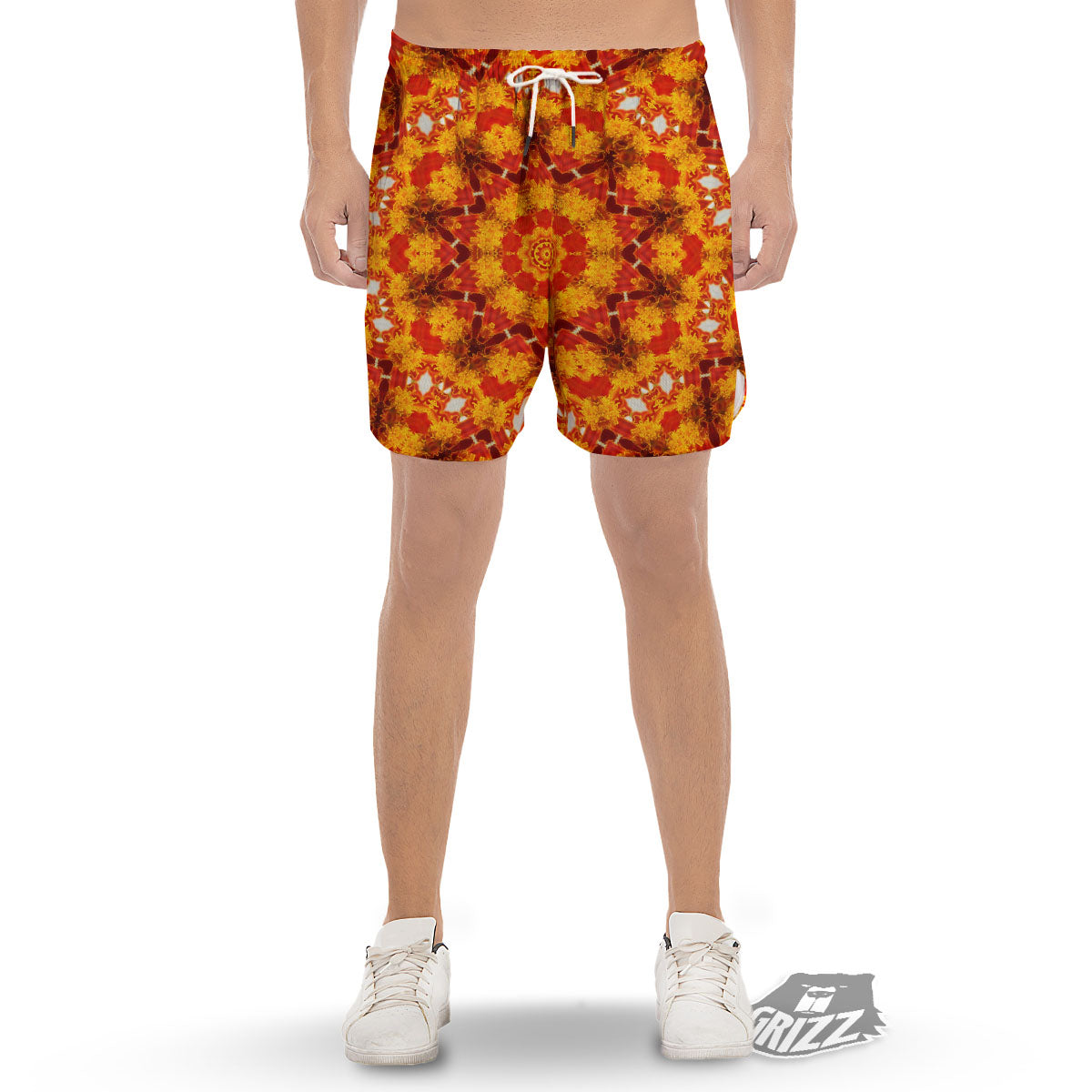 Kaleidoscope Orange Print Men's Gym Shorts-grizzshop