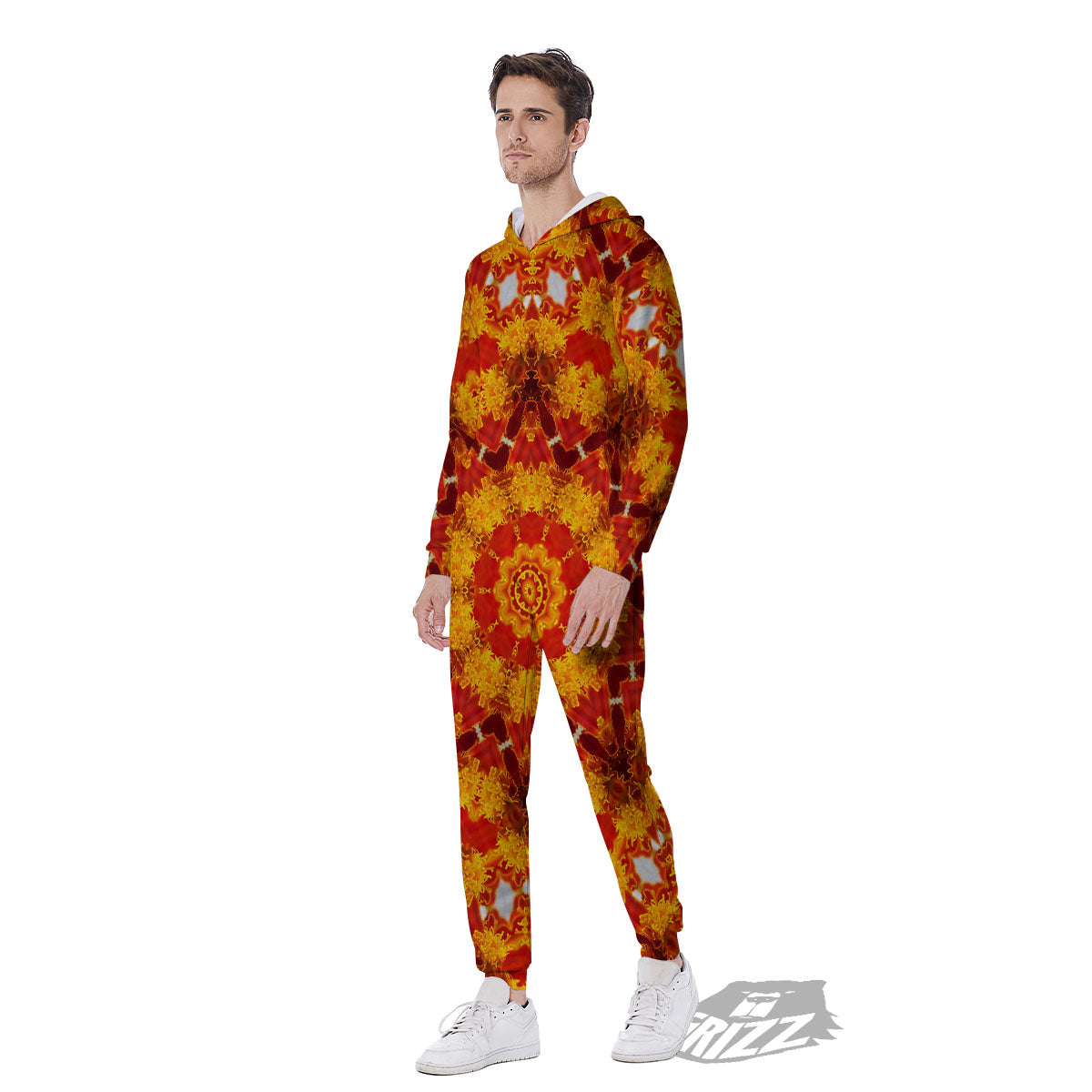 Kaleidoscope Orange Print Men's Jumpsuit-grizzshop