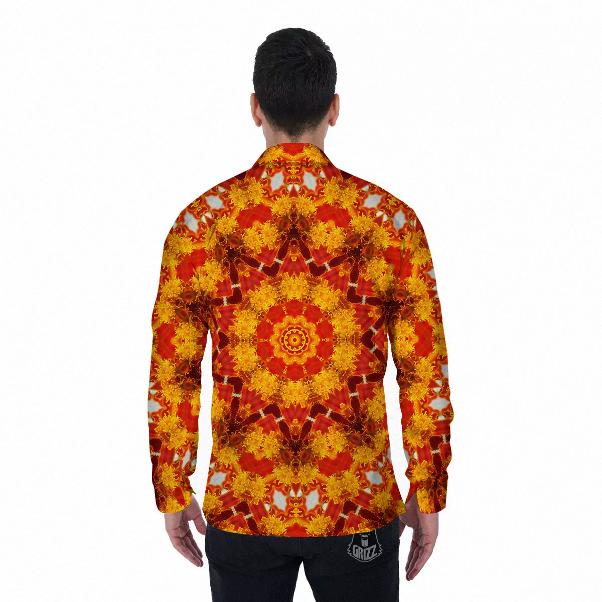 Kaleidoscope Orange Print Men's Long Sleeve Shirts-grizzshop