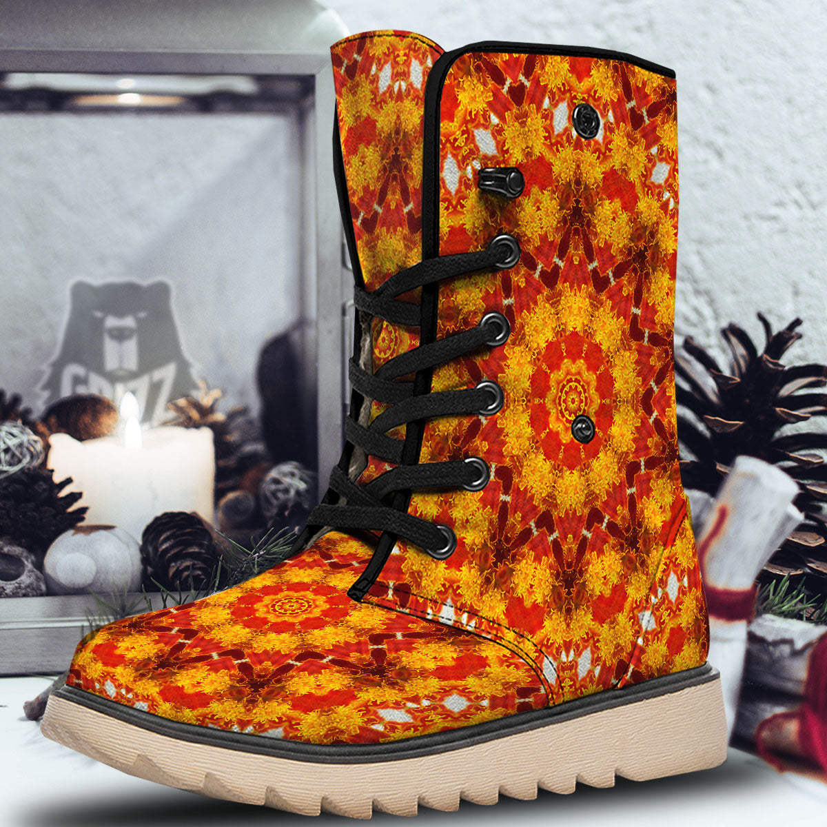 Kaleidoscope Orange Print Snow Boots-grizzshop