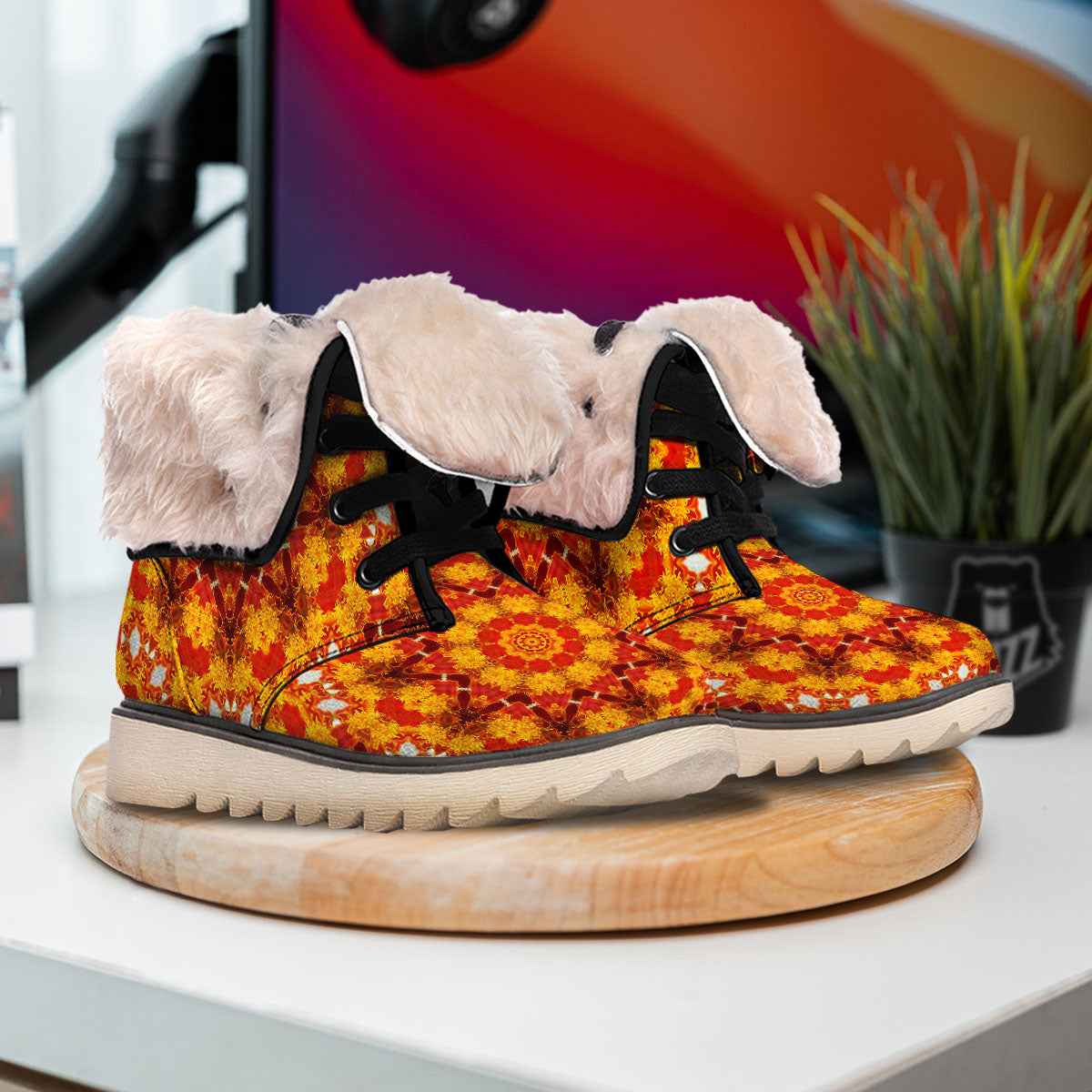 Kaleidoscope Orange Print Snow Boots-grizzshop