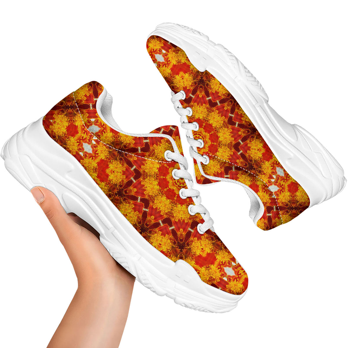 Kaleidoscope Orange Print White Chunky Shoes-grizzshop