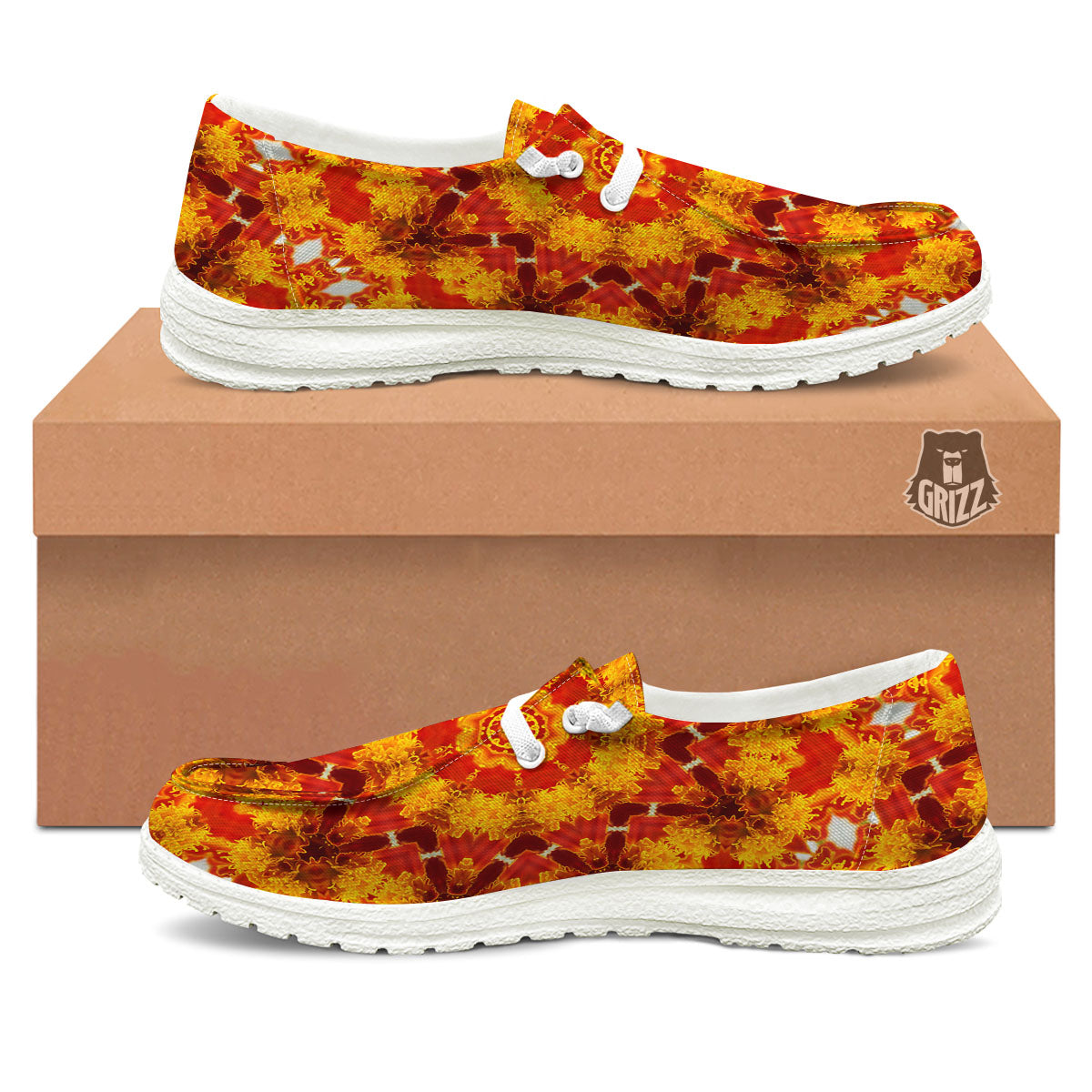 Kaleidoscope Orange Print White Loafers-grizzshop