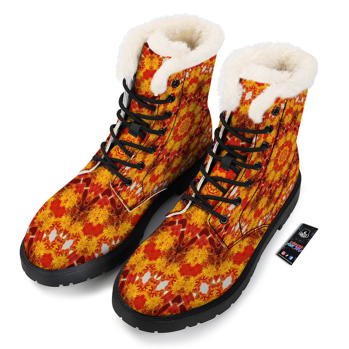 Kaleidoscope Orange Print Winter Boots-grizzshop
