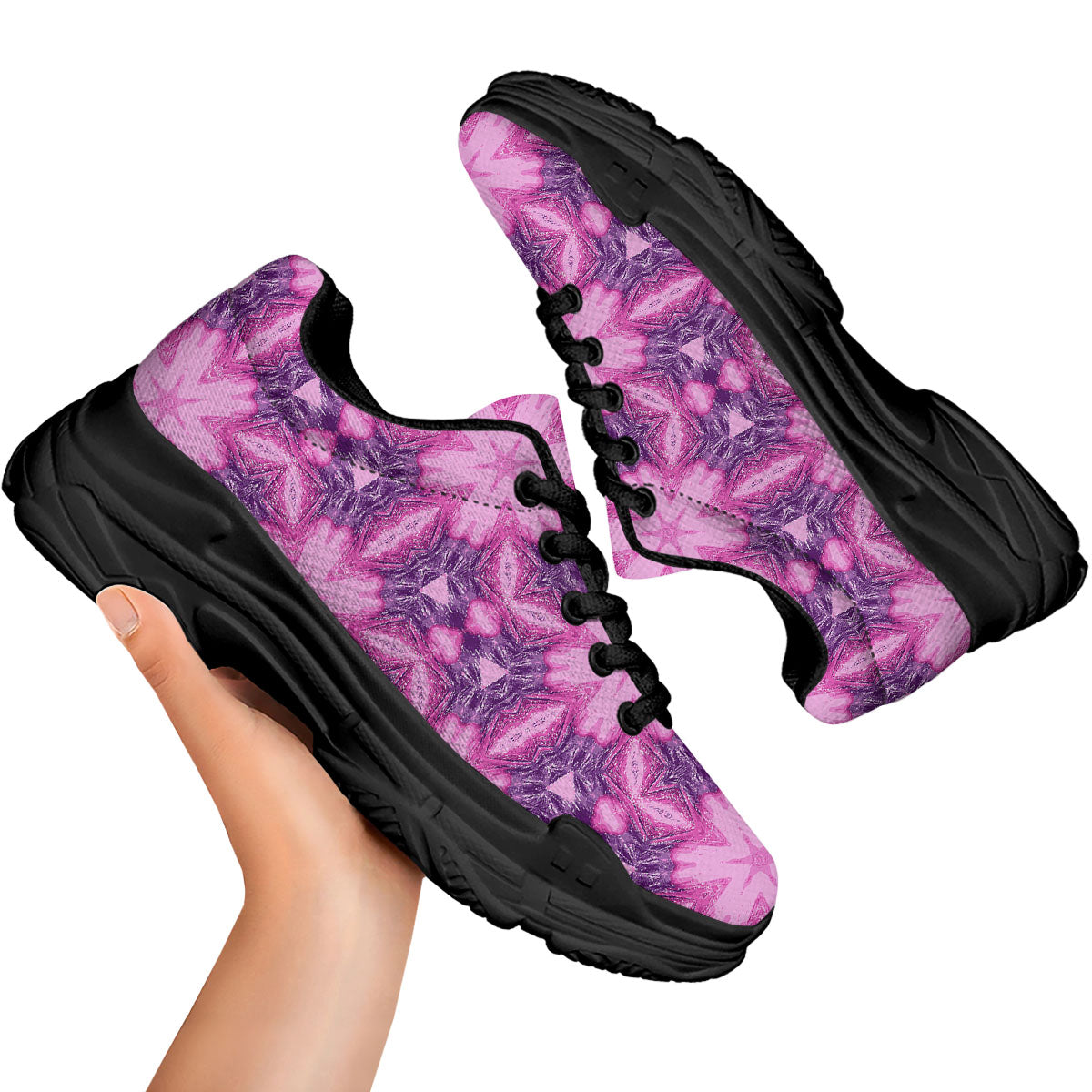 Kaleidoscope Pink Print Pattern Black Chunky Shoes-grizzshop