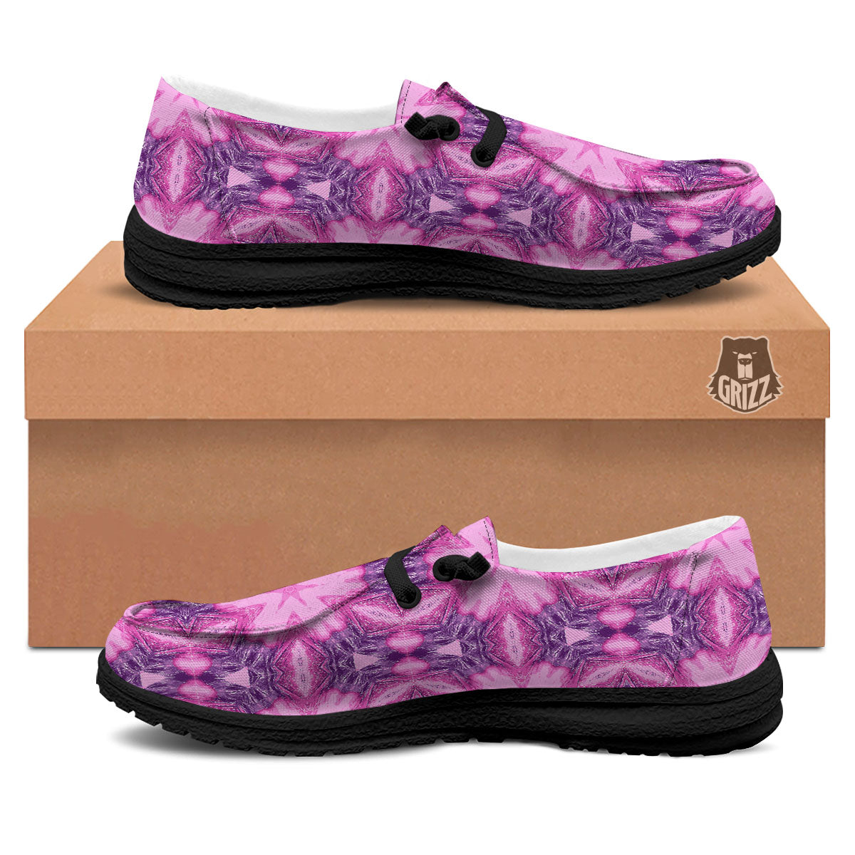 Kaleidoscope Pink Print Pattern Black Loafers-grizzshop