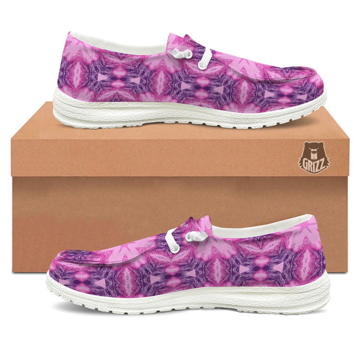 Kaleidoscope Pink Print Pattern Black Loafers-grizzshop