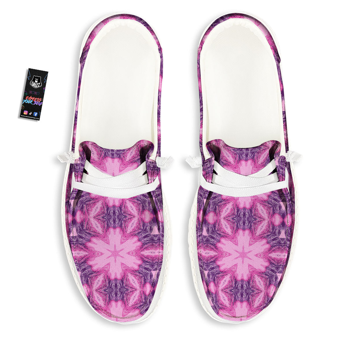 Kaleidoscope Pink Print Pattern Black Loafers-grizzshop