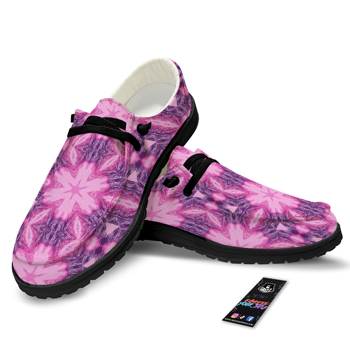 Kaleidoscope Pink Print Pattern Black Loafers-grizzshop