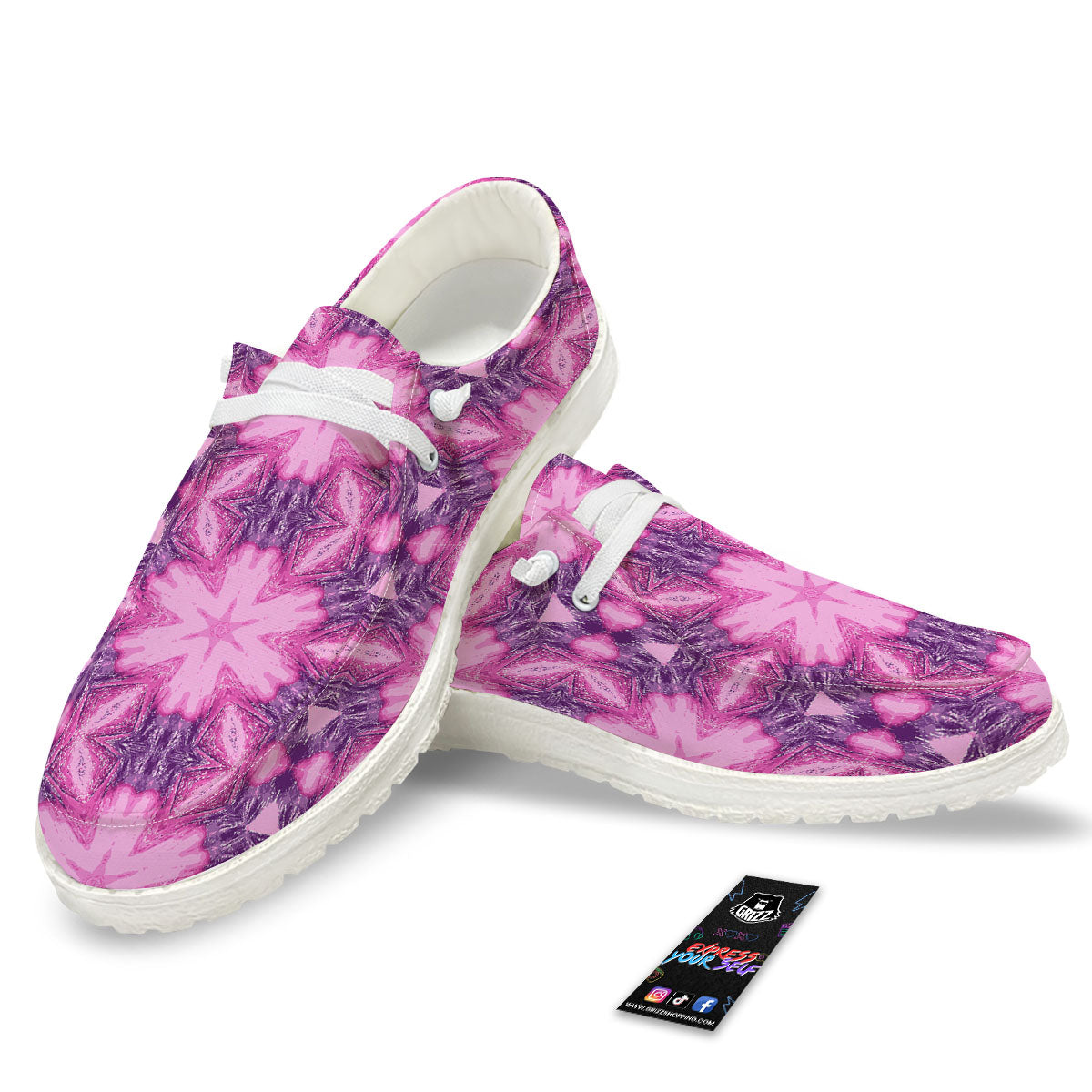 Kaleidoscope Pink Print Pattern Black Loafers-grizzshop