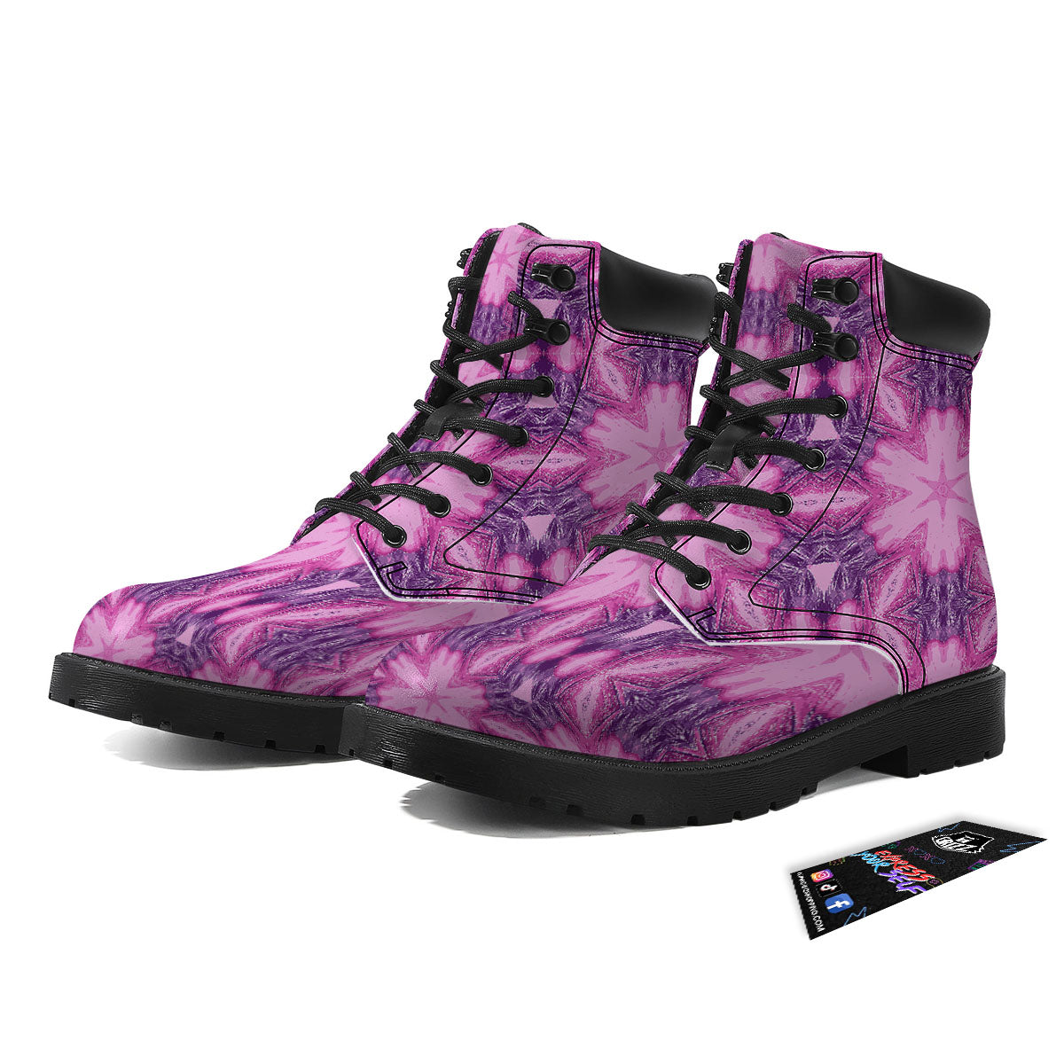 Kaleidoscope Pink Print Pattern Boots-grizzshop