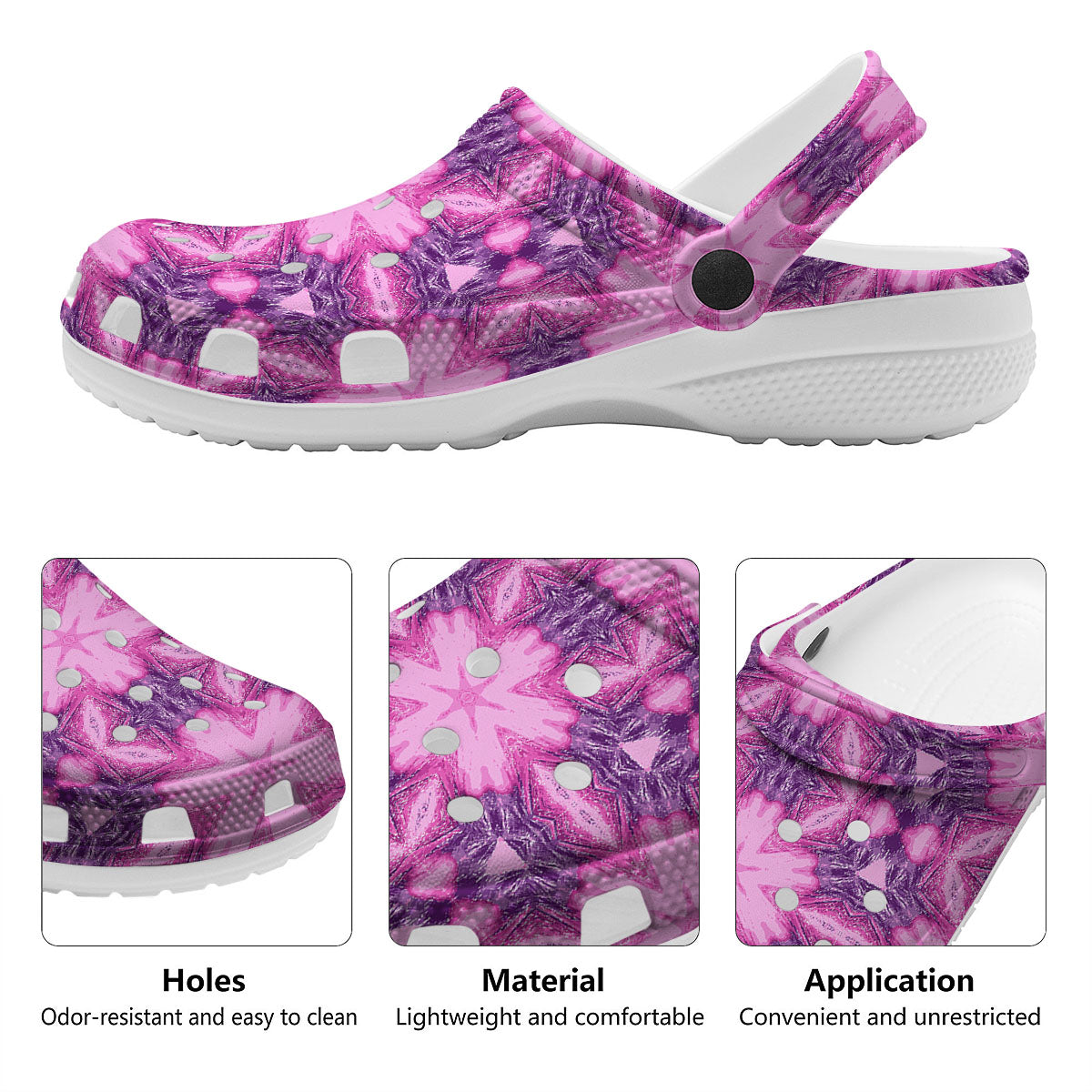 Kaleidoscope Pink Print Pattern Clog-grizzshop