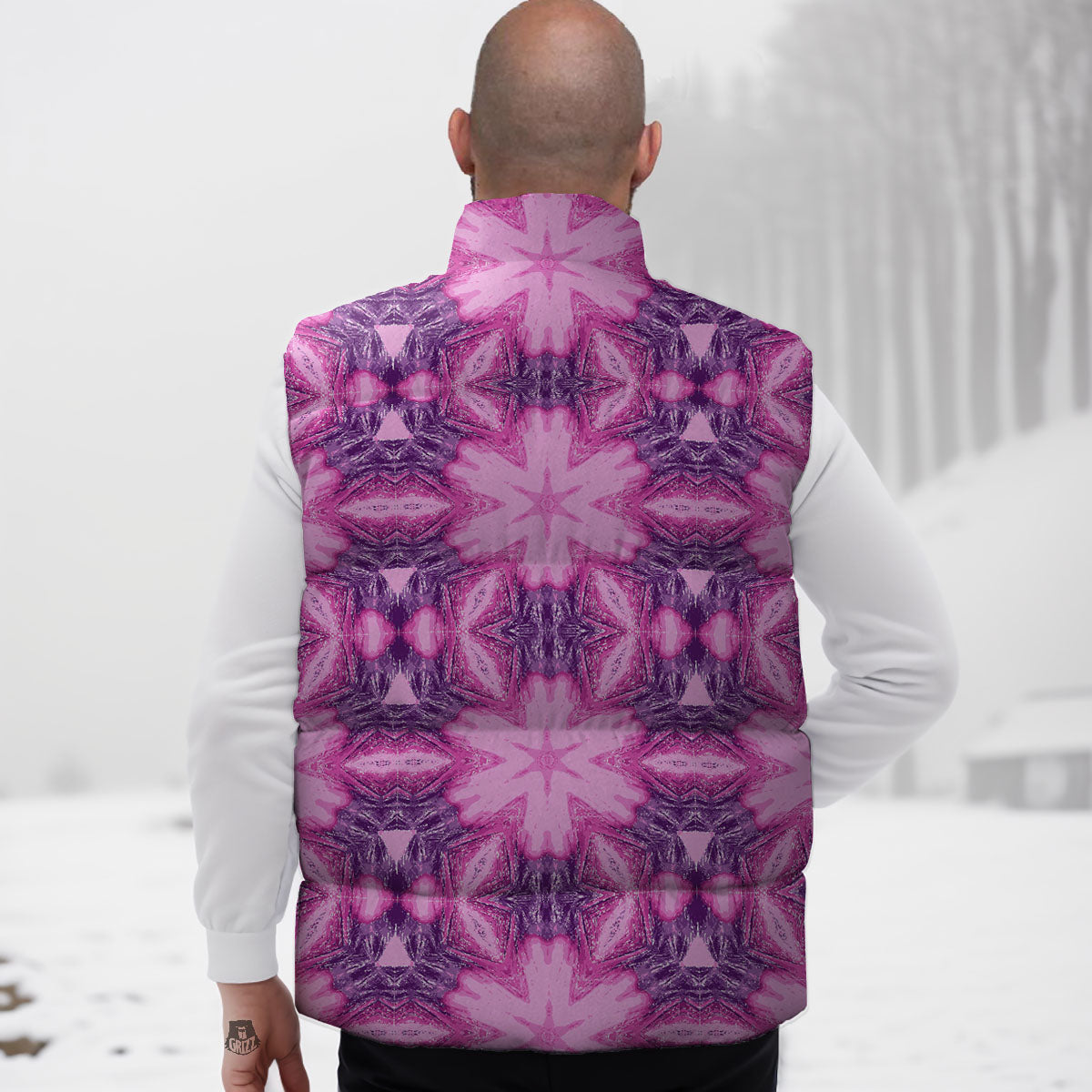 Kaleidoscope Pink Print Pattern Down Vest-grizzshop