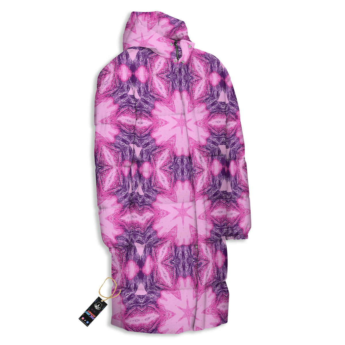 Kaleidoscope Pink Print Pattern Long Down Jacket-grizzshop