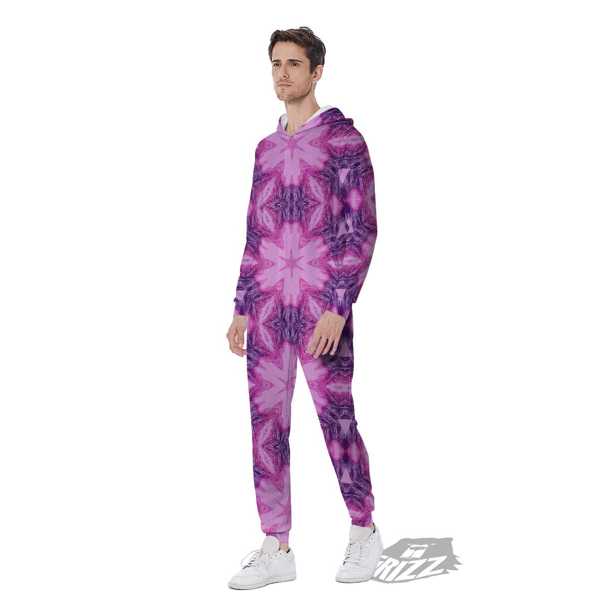 Kaleidoscope Pink Print Pattern Men's Jumpsuit-grizzshop