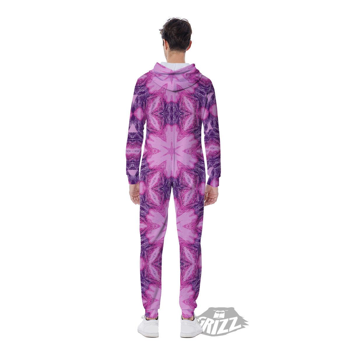 Kaleidoscope Pink Print Pattern Men's Jumpsuit-grizzshop