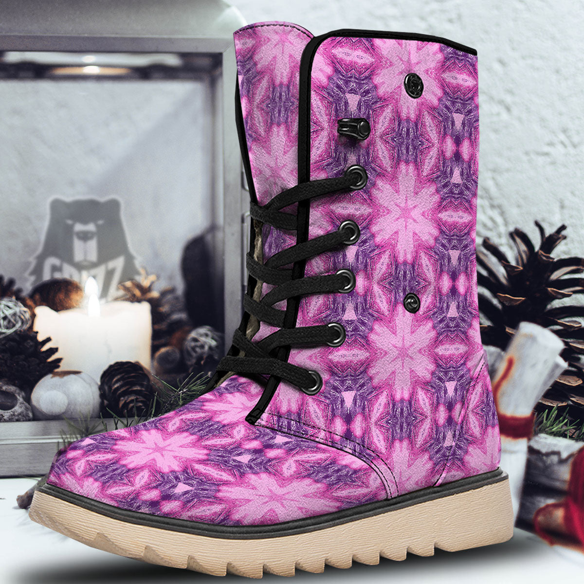 Kaleidoscope Pink Print Pattern Snow Boots-grizzshop