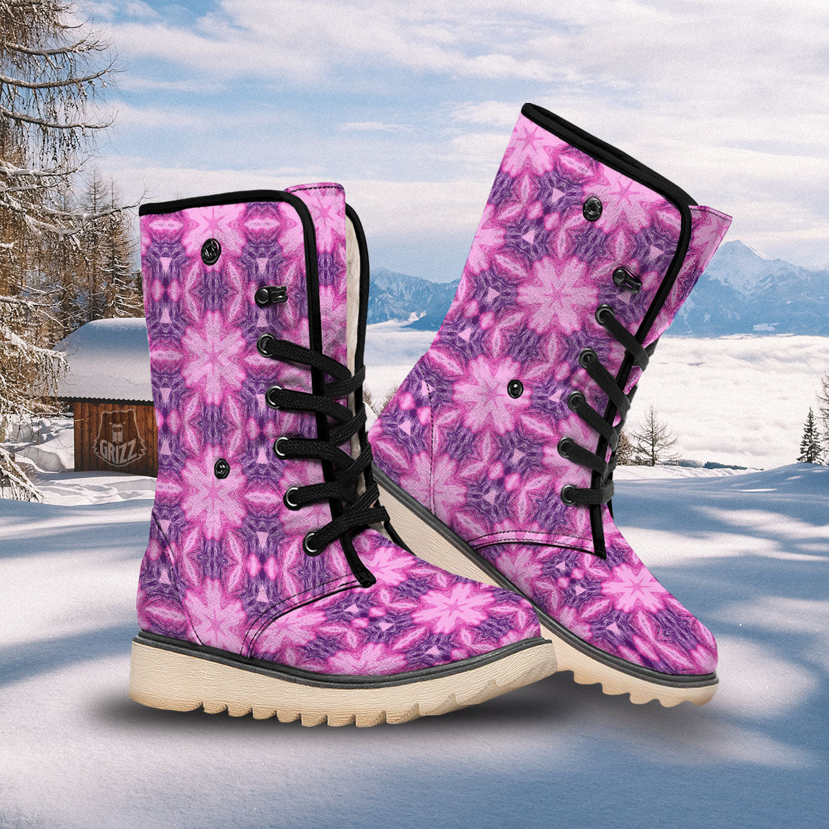 Kaleidoscope Pink Print Pattern Snow Boots-grizzshop
