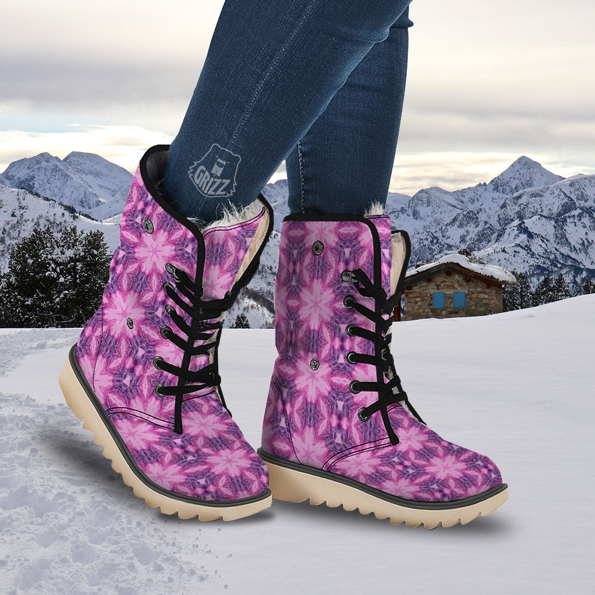 Kaleidoscope Pink Print Pattern Snow Boots-grizzshop