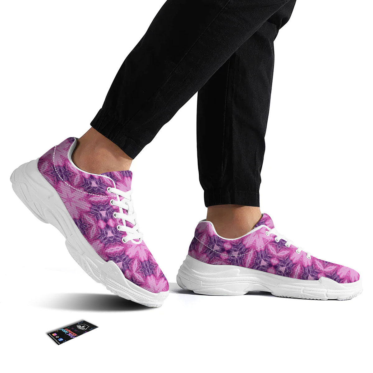 Kaleidoscope Pink Print Pattern White Chunky Shoes-grizzshop
