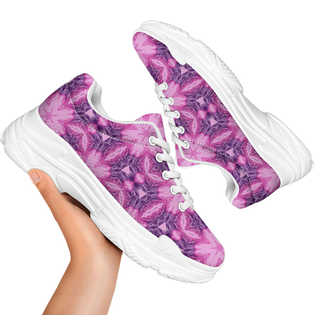 Kaleidoscope Pink Print Pattern White Chunky Shoes-grizzshop