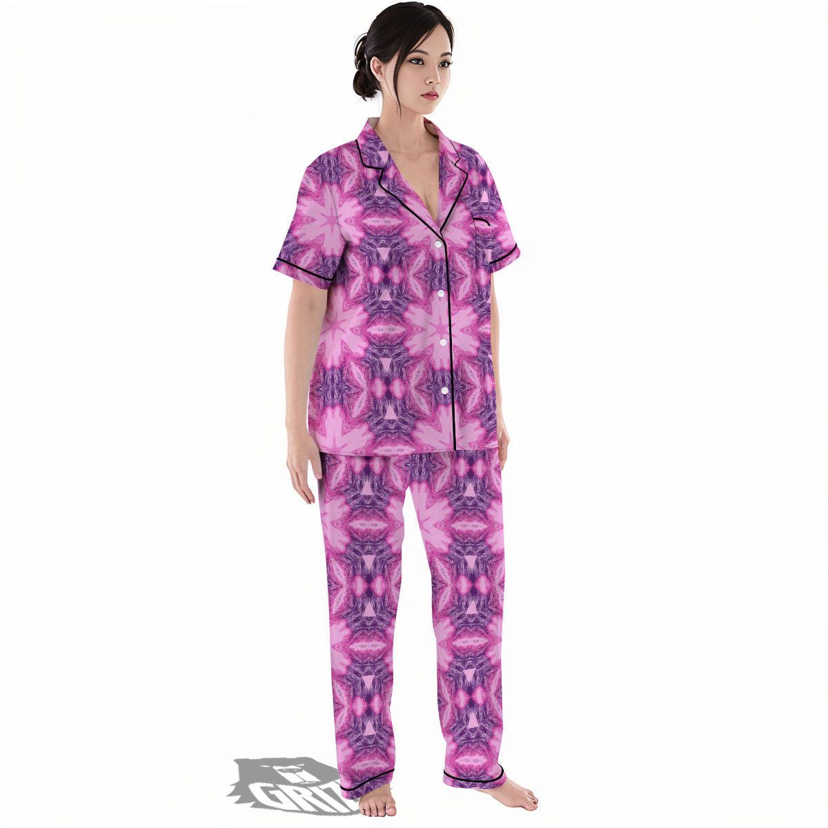 Kaleidoscope Pink Print Pattern Women's Pajamas Set-grizzshop