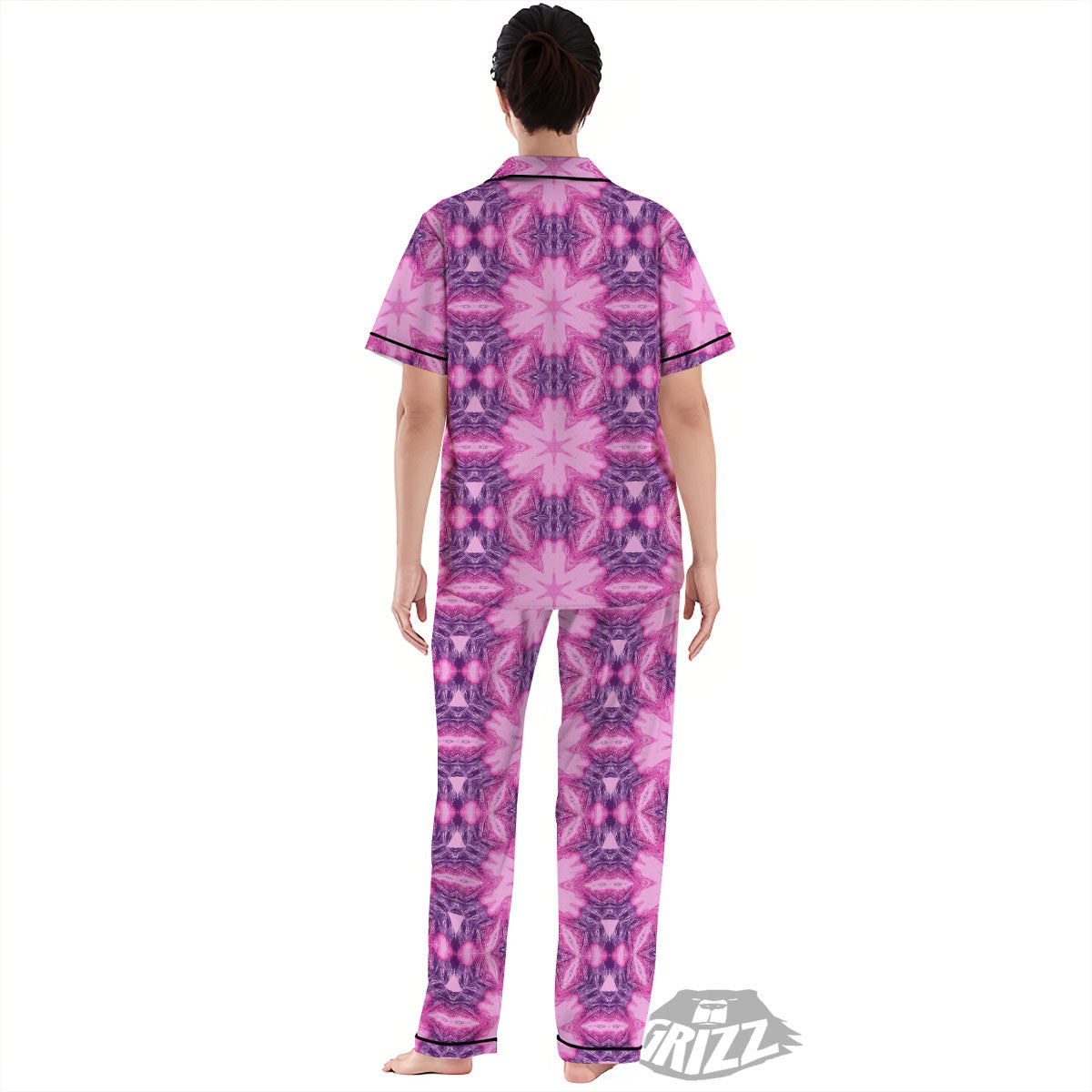 Kaleidoscope Pink Print Pattern Women's Pajamas Set-grizzshop