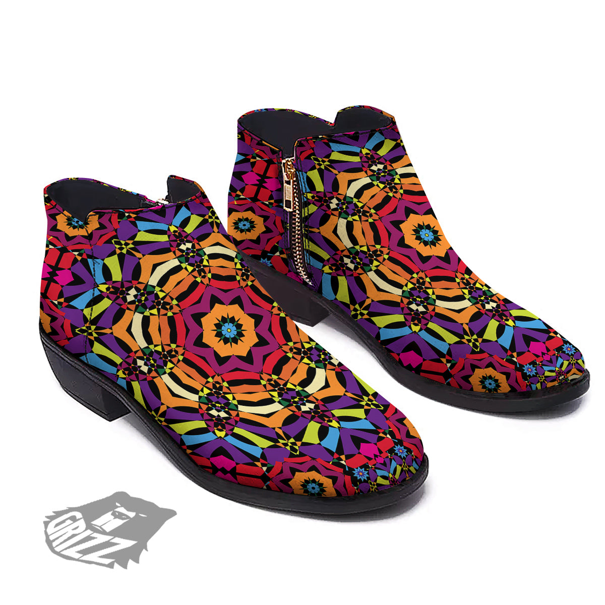 Kaleidoscope Psychedelic Colorful Print Ankle Boots-grizzshop
