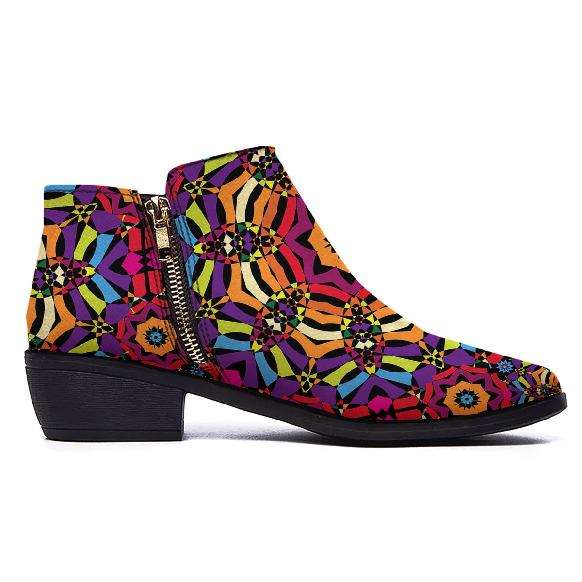 Kaleidoscope Psychedelic Colorful Print Ankle Boots-grizzshop