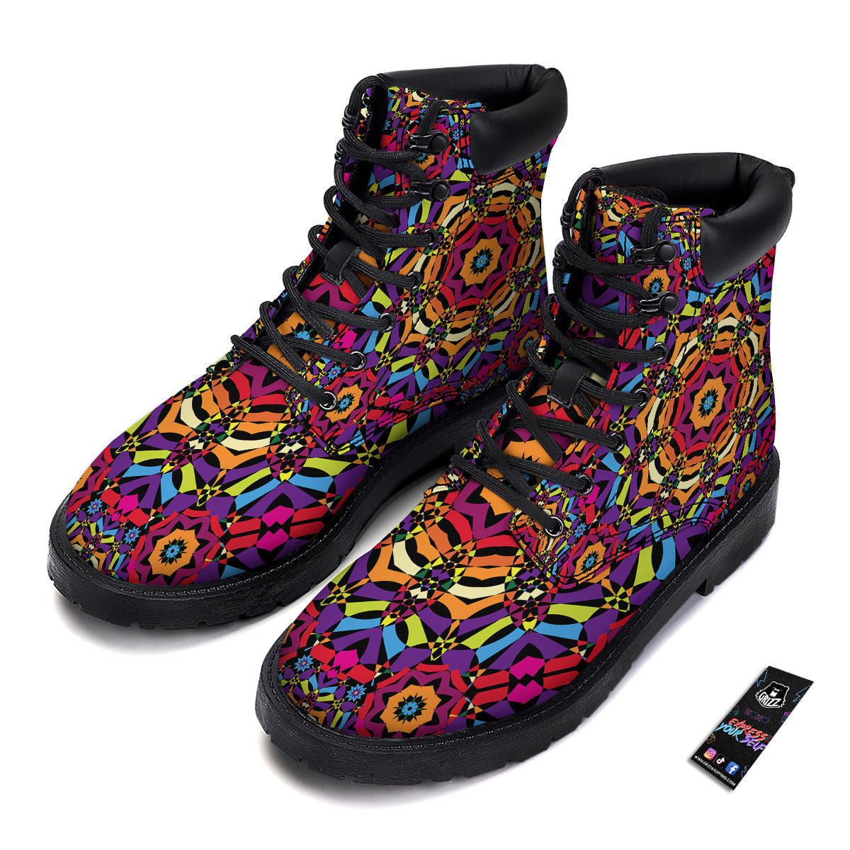 Kaleidoscope Psychedelic Colorful Print Boots-grizzshop