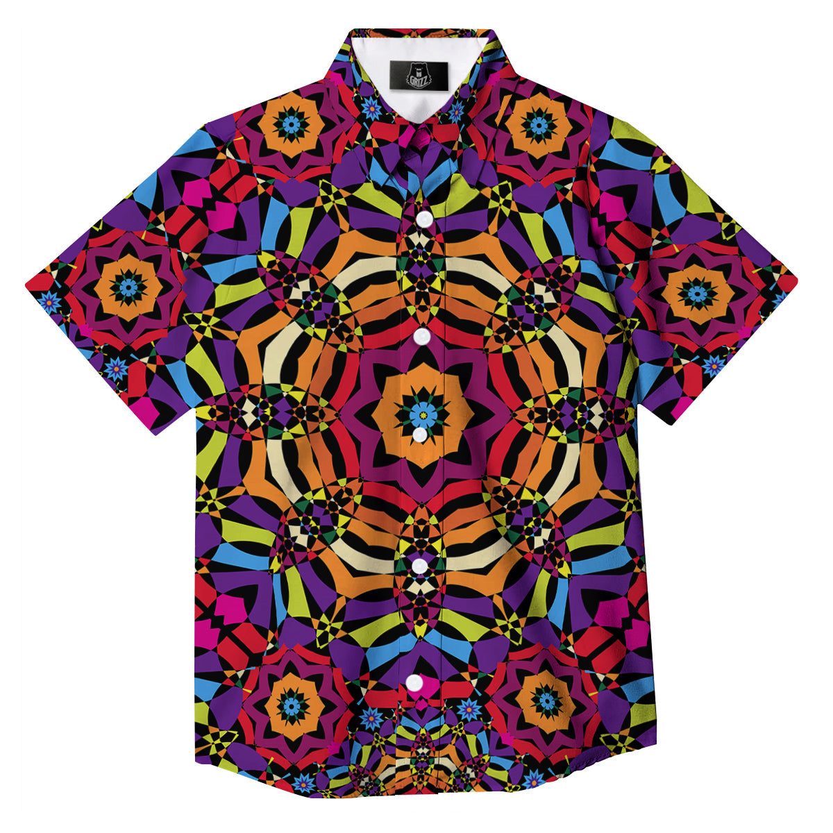 Kaleidoscope Psychedelic Colorful Print Button Up Shirt-grizzshop