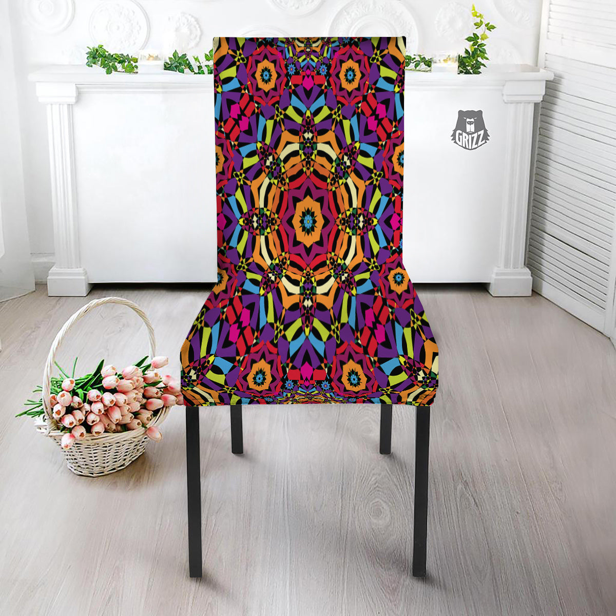 Kaleidoscope Psychedelic Colorful Print Dining Chair Slipcover-grizzshop