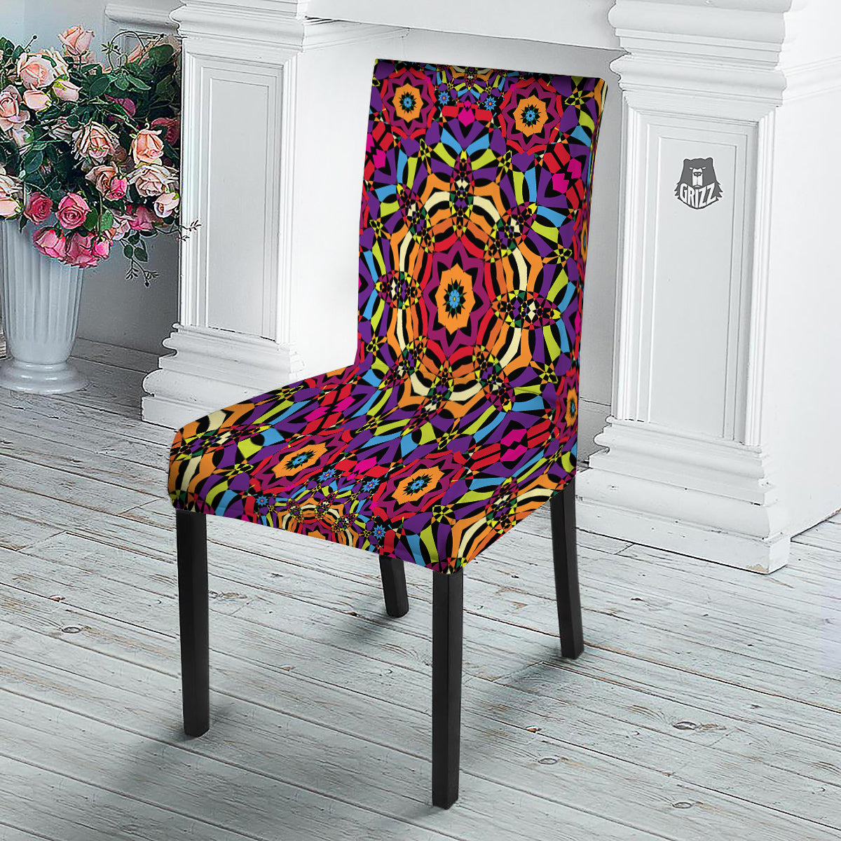 Kaleidoscope Psychedelic Colorful Print Dining Chair Slipcover-grizzshop