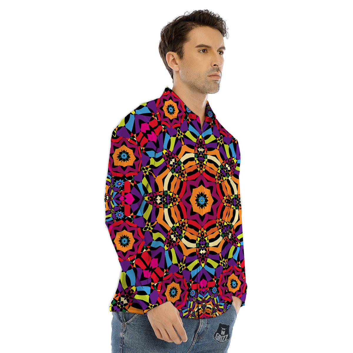 Kaleidoscope Psychedelic Colorful Print Men's Dress Shirts-grizzshop