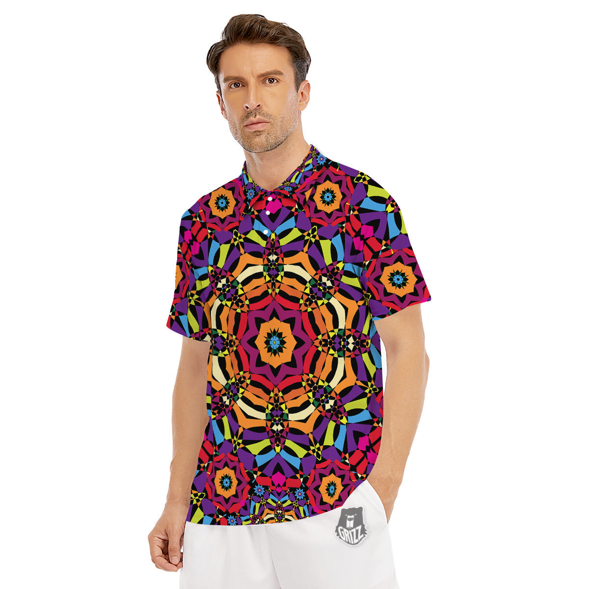 Kaleidoscope Psychedelic Colorful Print Men's Golf Shirts-grizzshop