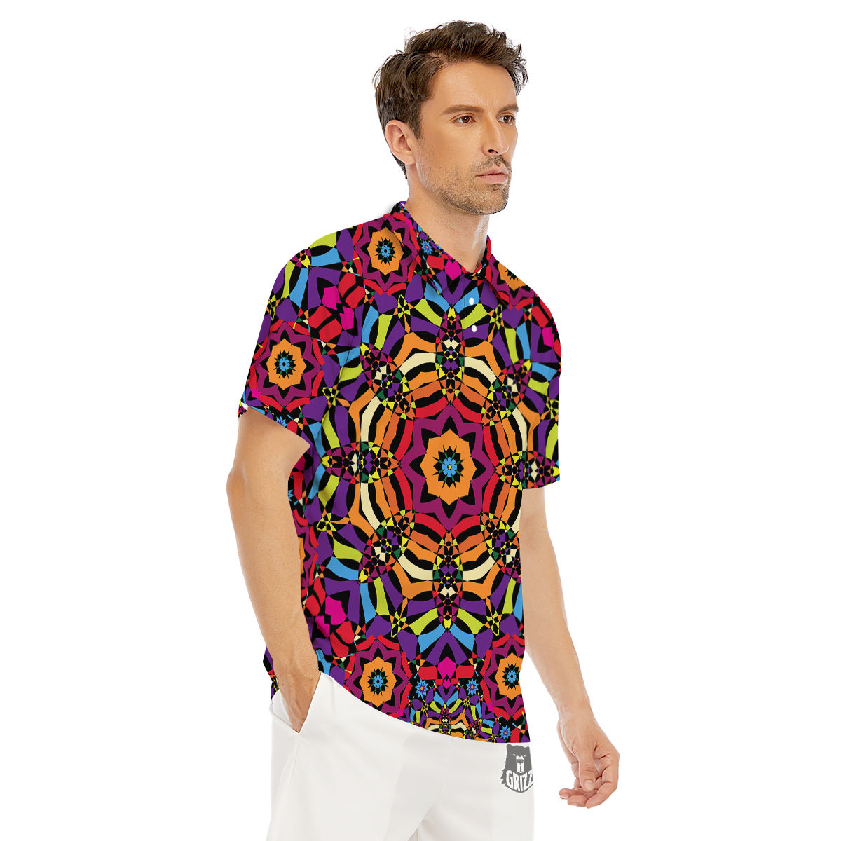 Kaleidoscope Psychedelic Colorful Print Men's Golf Shirts-grizzshop