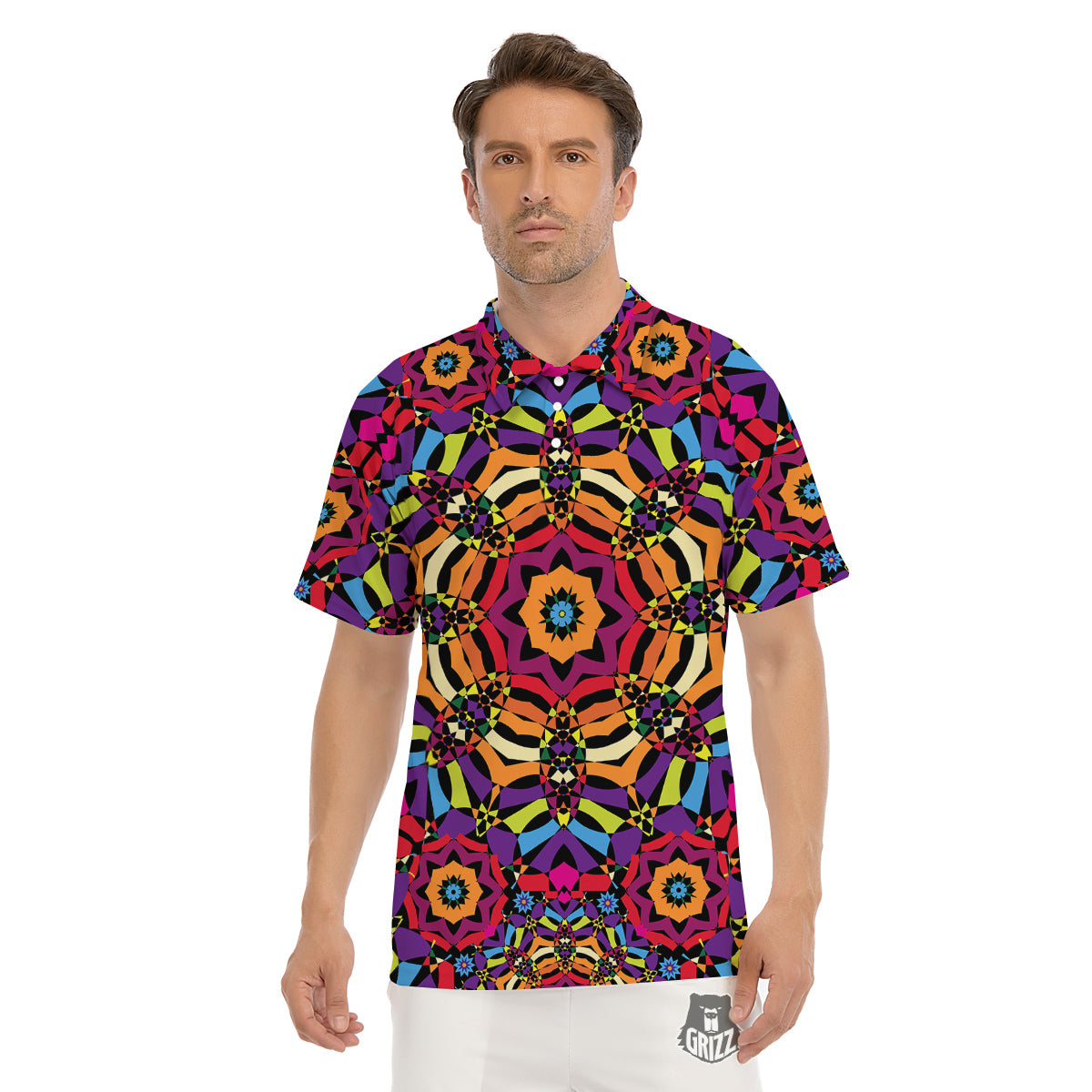 Kaleidoscope Psychedelic Colorful Print Men's Golf Shirts-grizzshop