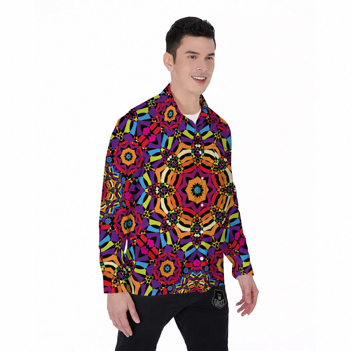 Kaleidoscope Psychedelic Colorful Print Men's Long Sleeve Shirts-grizzshop