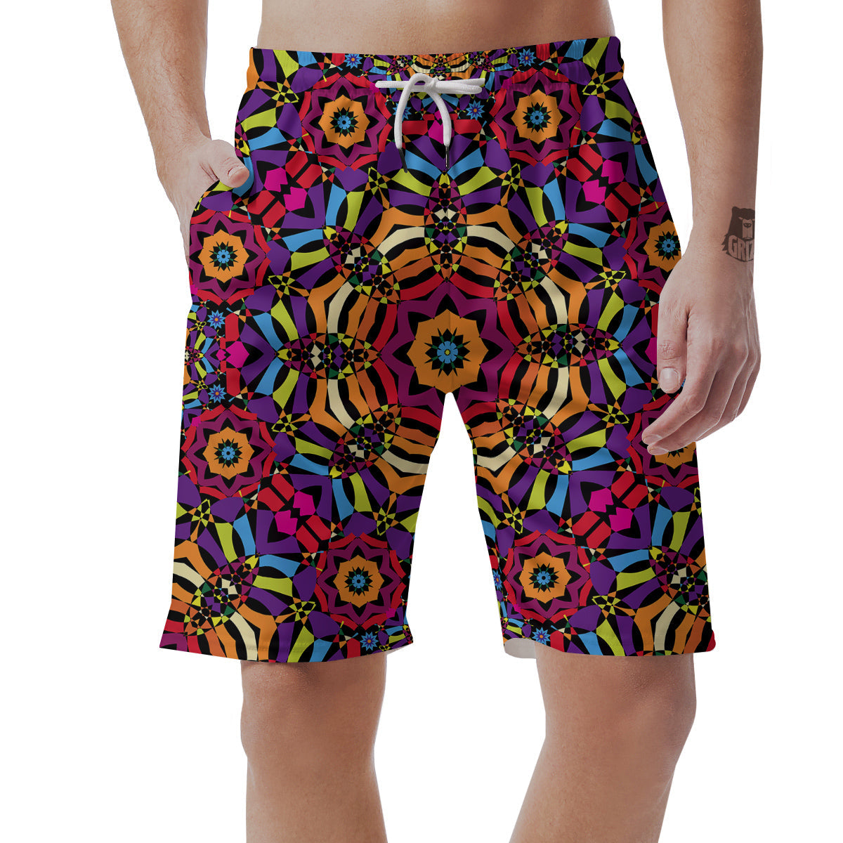 Kaleidoscope Psychedelic Colorful Print Men's Shorts-grizzshop