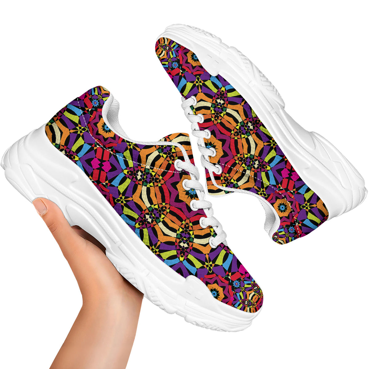 Kaleidoscope Psychedelic Colorful Print White Chunky Shoes-grizzshop