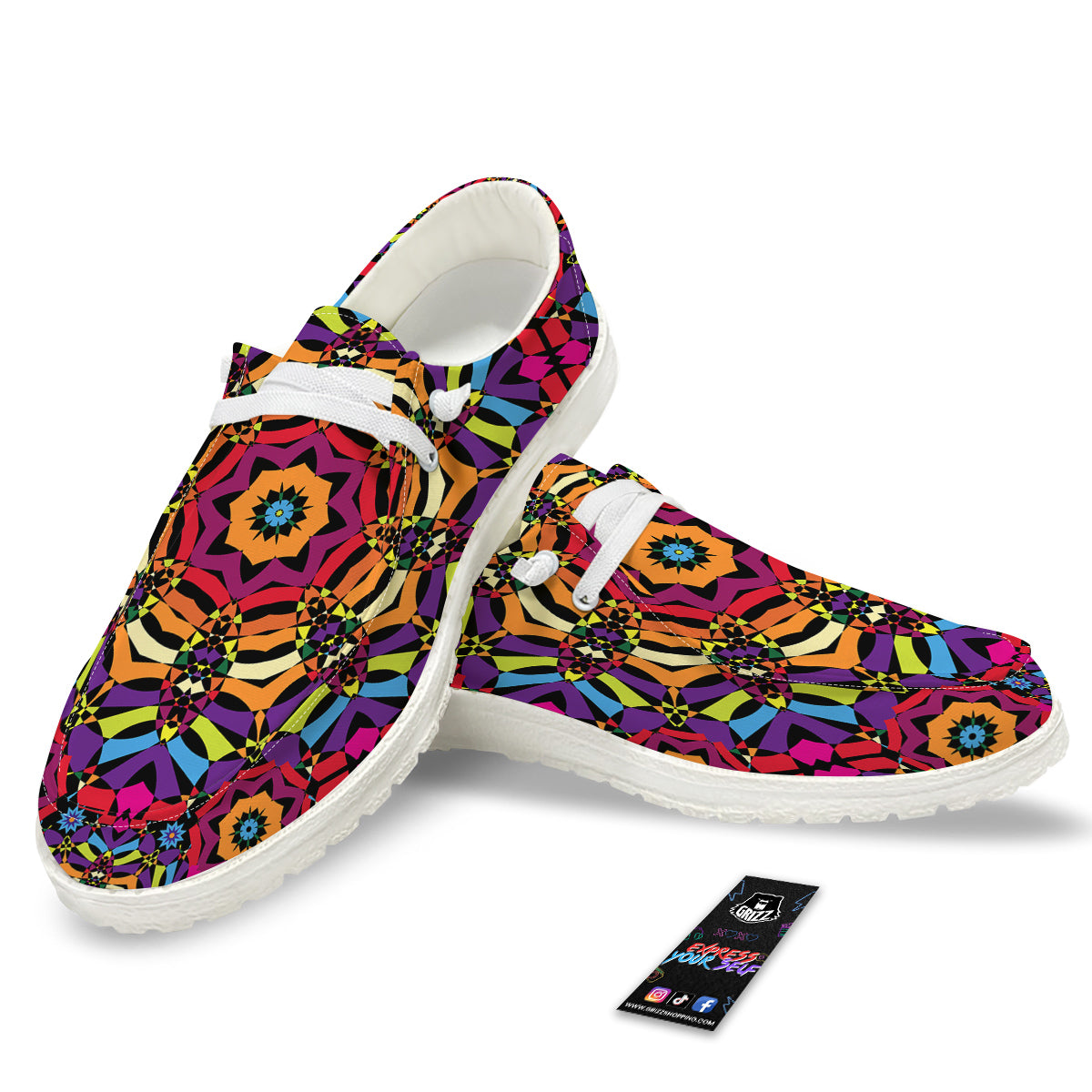 Kaleidoscope Psychedelic Colorful Print White Loafers-grizzshop