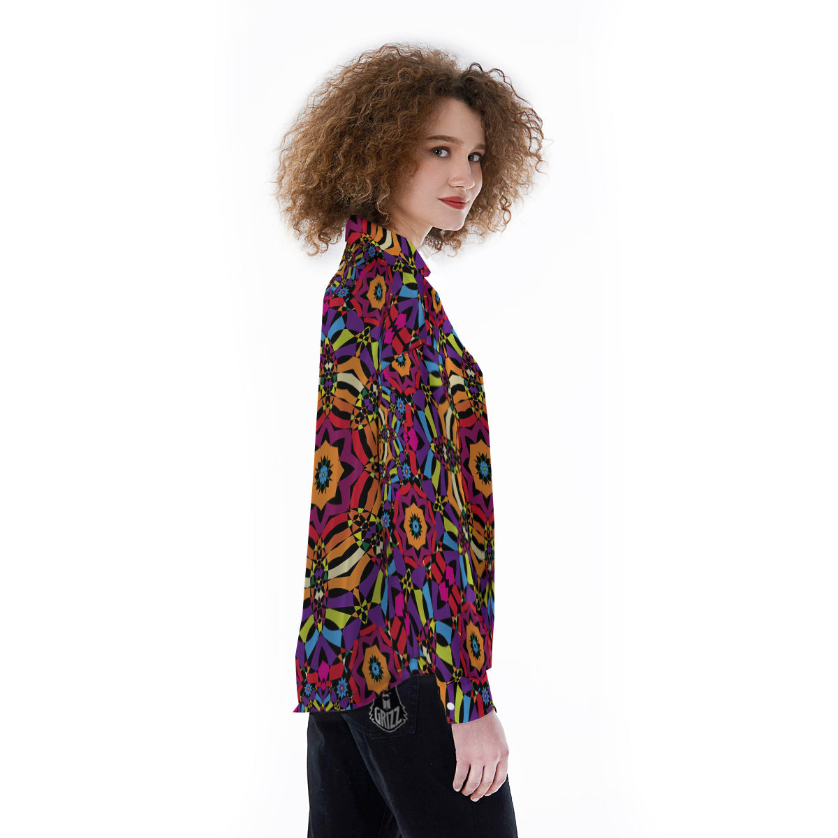 Kaleidoscope Psychedelic Colorful Print Women's Long Sleeve Shirts-grizzshop