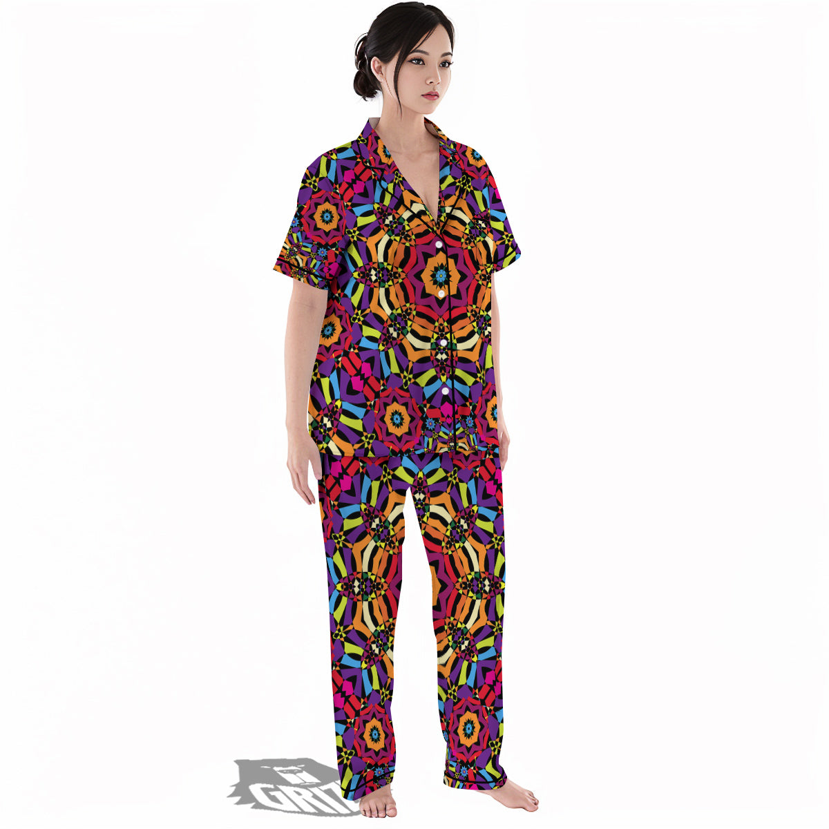 Kaleidoscope Psychedelic Colorful Print Women's Pajamas Set-grizzshop