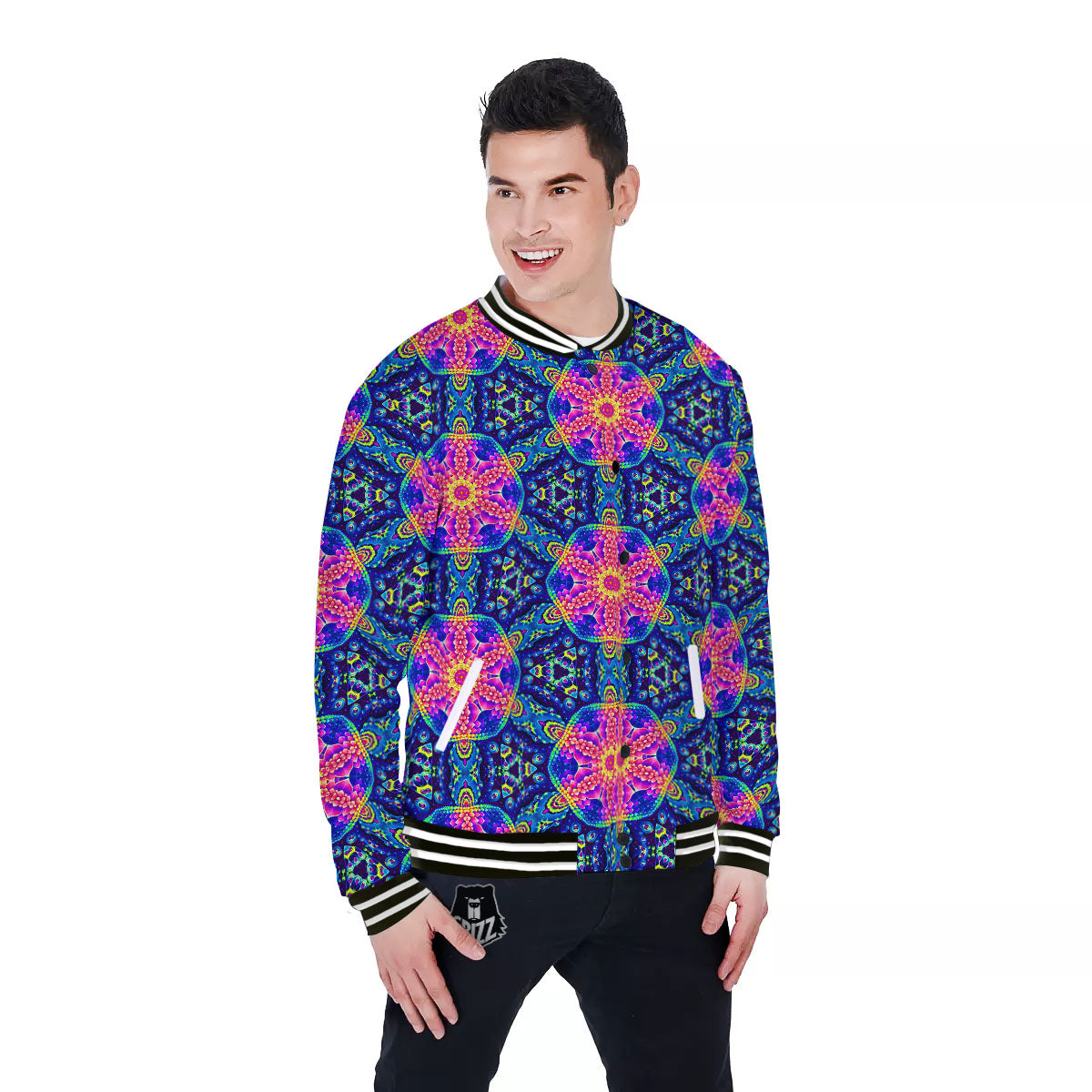 Kaleidoscope Psychedelic Print Pattern Baseball Jacket-grizzshop
