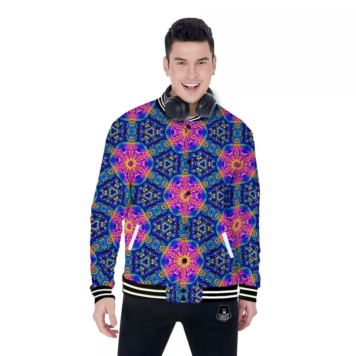 Kaleidoscope Psychedelic Print Pattern Baseball Jacket-grizzshop