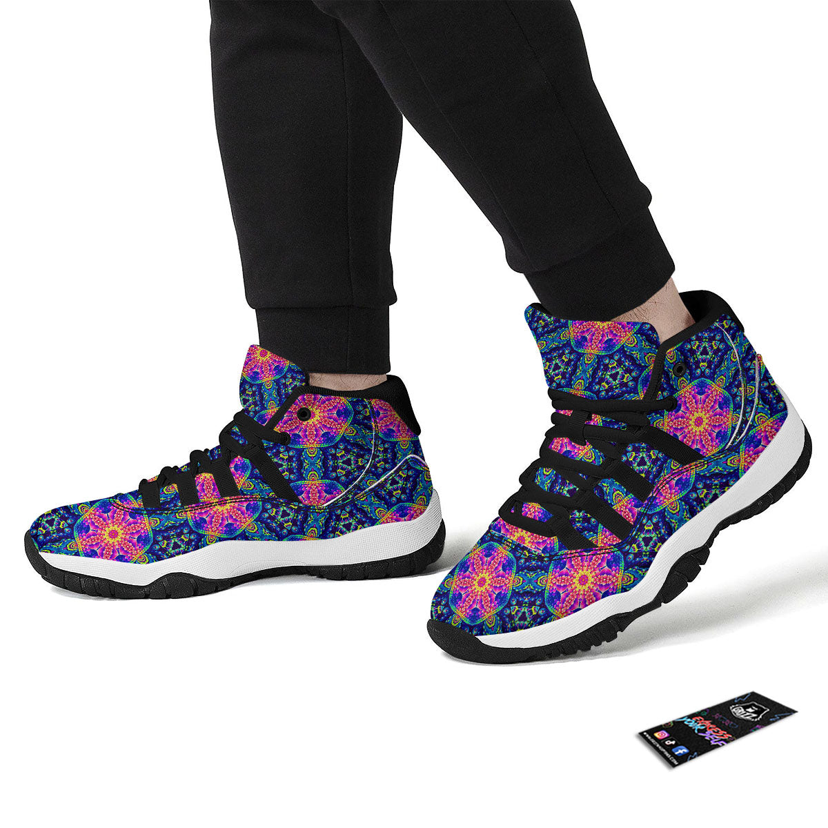 Kaleidoscope Psychedelic Print Pattern Black Bball Shoes-grizzshop