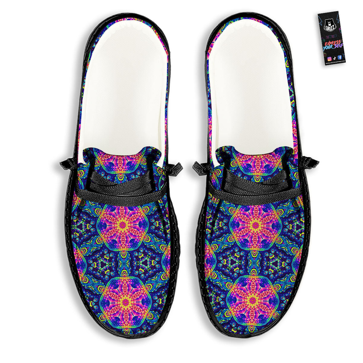 Kaleidoscope Psychedelic Print Pattern Black Loafers-grizzshop